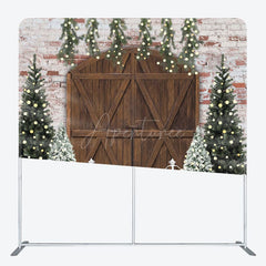 Aperturee - Aperturee Brick Wall Wood Door Christmas Pillow Cover Backdrop