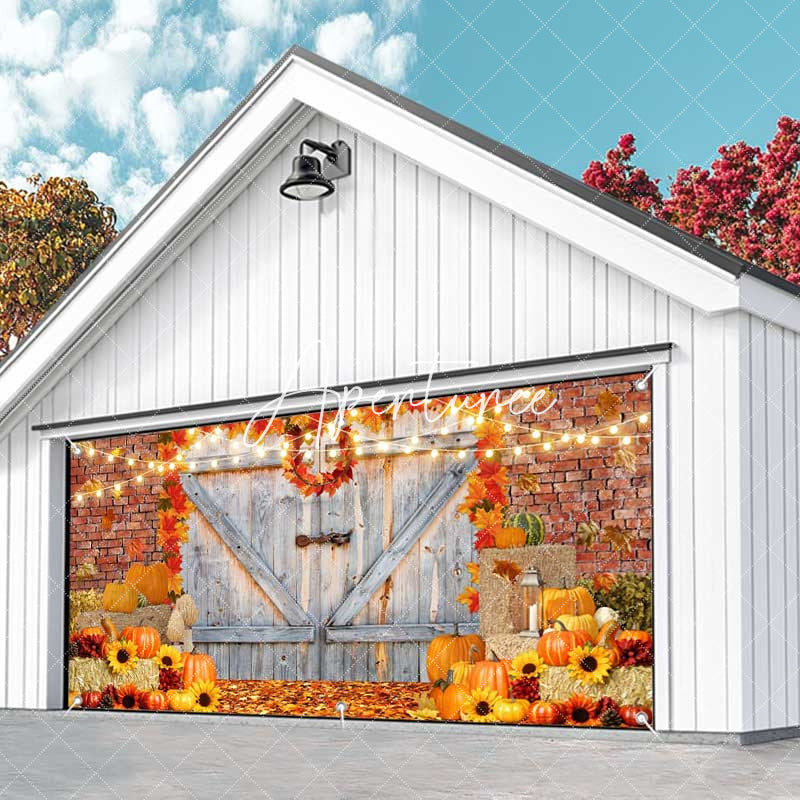 Aperturee - Aperturee Brick Wall Wood Door Pumpkin Maple Garage Door Banner