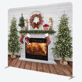 Aperturee - Aperturee Bricks Fireplace Christmas Tension Fabric Backdrop