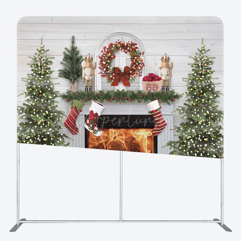 Aperturee - Aperturee Bricks Fireplace Christmas Tension Fabric Backdrop