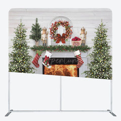 Aperturee - Aperturee Bricks Fireplace Christmas Tension Fabric Backdrop