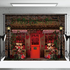 Aperturee - Aperturee Bricks Red Rose Store Bear Valentines Day Backdrop