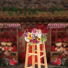 Aperturee - Aperturee Bricks Red Rose Store Bear Valentines Day Backdrop