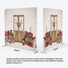 Aperturee - Aperturee Bricks Wall Bear Strawberry Rose Pillow Case Backdrop