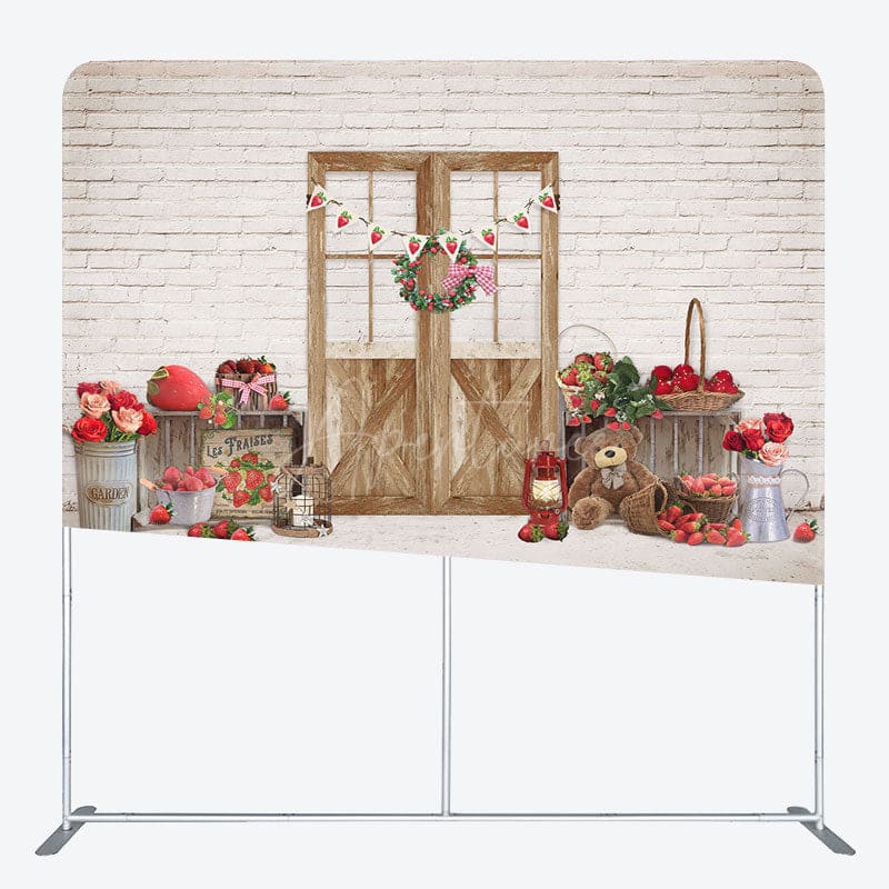 Aperturee - Aperturee Bricks Wall Bear Strawberry Rose Pillow Case Backdrop