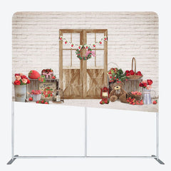 Aperturee - Aperturee Bricks Wall Bear Strawberry Rose Pillow Case Backdrop