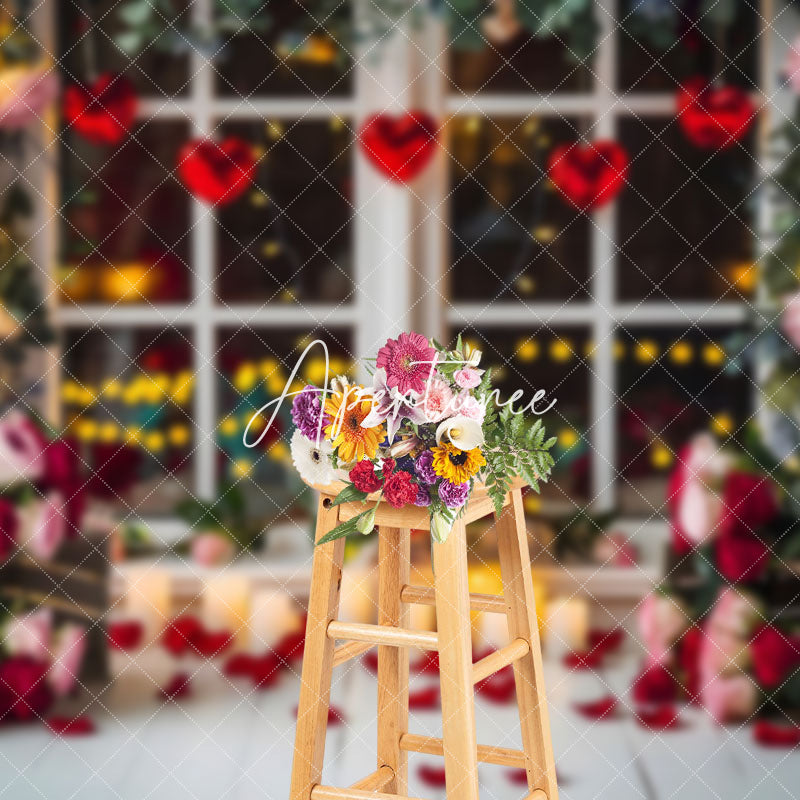 Aperturee - Aperturee Bricks Wall Floral Window Candlelight Photo Backdrop