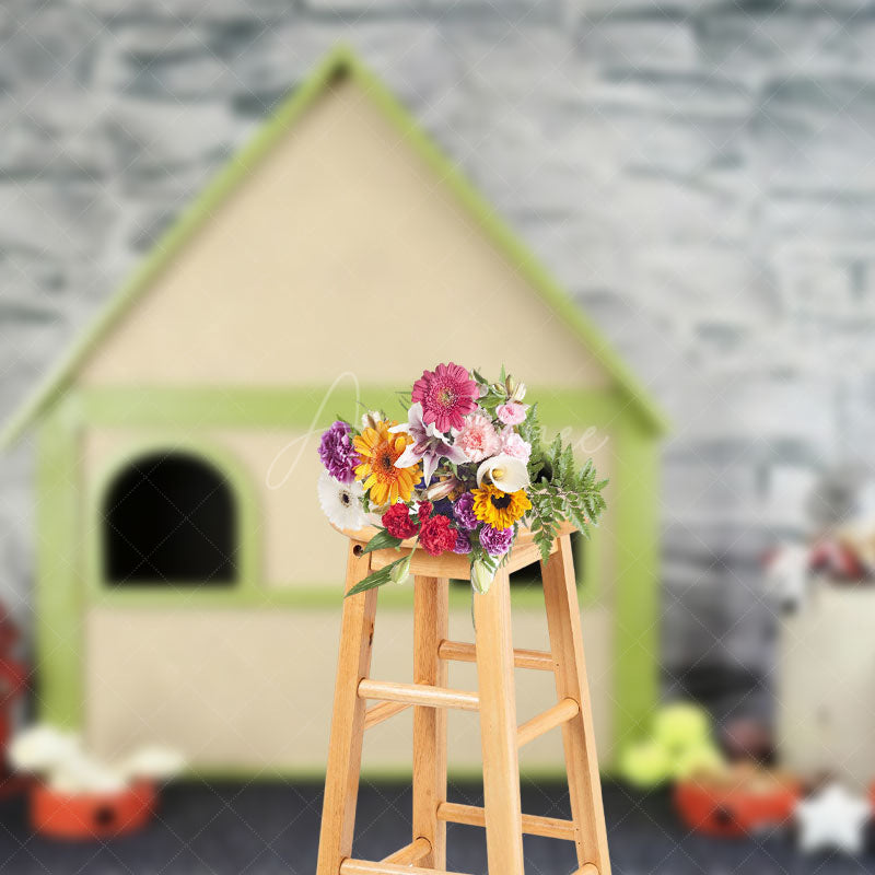 Aperturee - Aperturee Bricks Wall Outdoor Pet Cabin Snacks Photo Backdrop