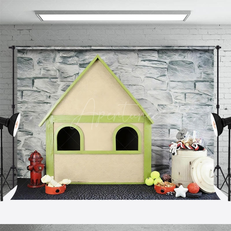 Aperturee - Aperturee Bricks Wall Outdoor Pet Cabin Snacks Photo Backdrop