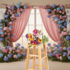 Aperturee - Aperturee Bricks Wall Window Colorful Floral Wedding Backdrop