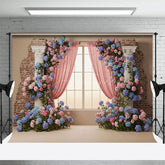 Aperturee - Aperturee Bricks Wall Window Colorful Floral Wedding Backdrop
