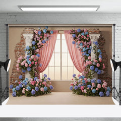 Aperturee - Aperturee Bricks Wall Window Colorful Floral Wedding Backdrop
