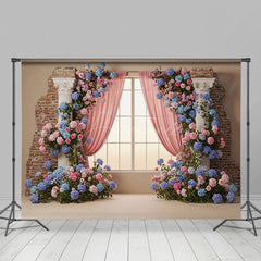 Aperturee - Aperturee Bricks Wall Window Colorful Floral Wedding Backdrop
