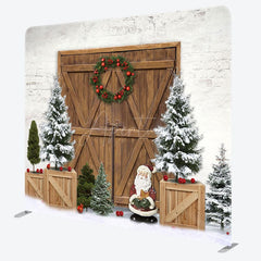 Aperturee - Aperturee Bricks Wall Wooden Door Merry Christmas Backdrop