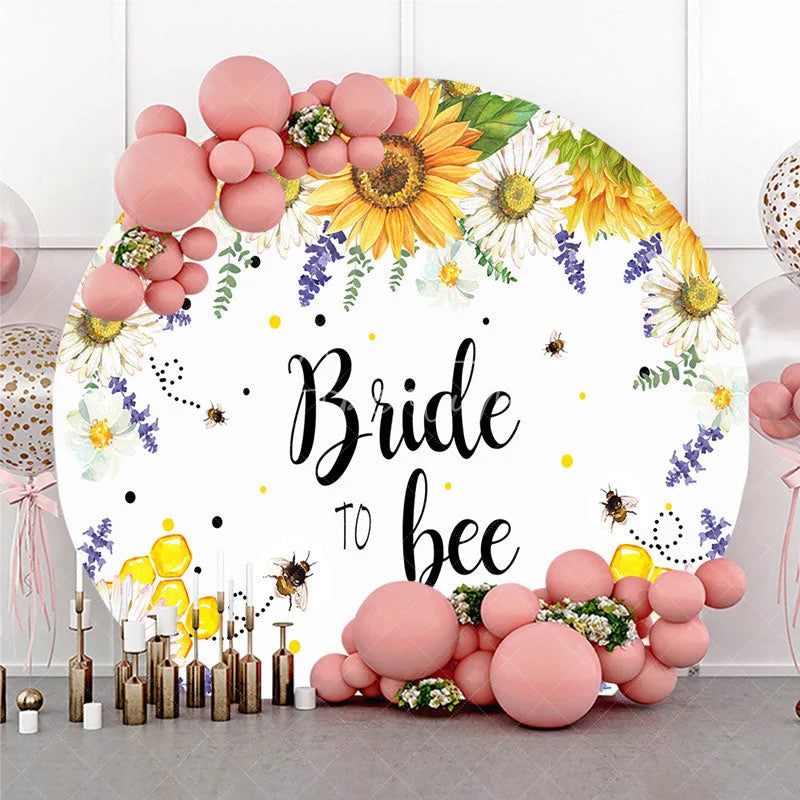 Aperturee - Aperturee Bride to Bee Floral Round Backdrop with Sunflowers and Daisies Yellow White Bridal Shower Party Decor