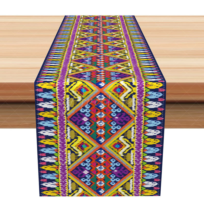 Aperturee - Aperturee Bright Aztec Table Runner with Faux Knitted Tribal Pattern for Colorful Southwest Dining Room Decor