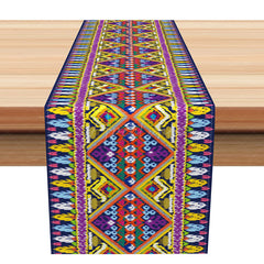 Aperturee - Aperturee Bright Aztec Table Runner with Faux Knitted Tribal Pattern for Colorful Southwest Dining Room Decor