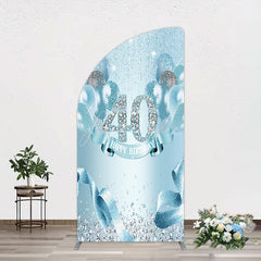 Aperturee - Aperturee Bright Blue Glitter Balloon Birthday Half Moon Arch Backdrop