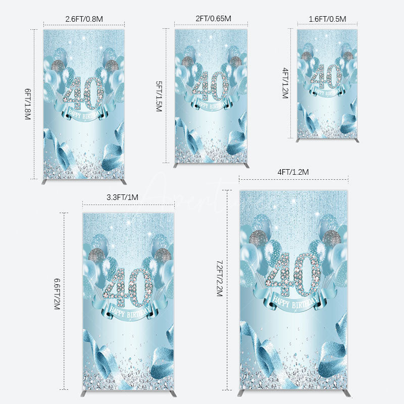 Aperturee - Aperturee Bright Blue Glitter Balloon Birthday Rectangle Backdrop