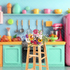 Aperturee - Aperturee Bright Blue Kitchen Refrigerator Photo Backdrop