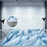 Aperturee - Aperturee Bright Blue White Soft Feathers Fabric Floor Backdrop