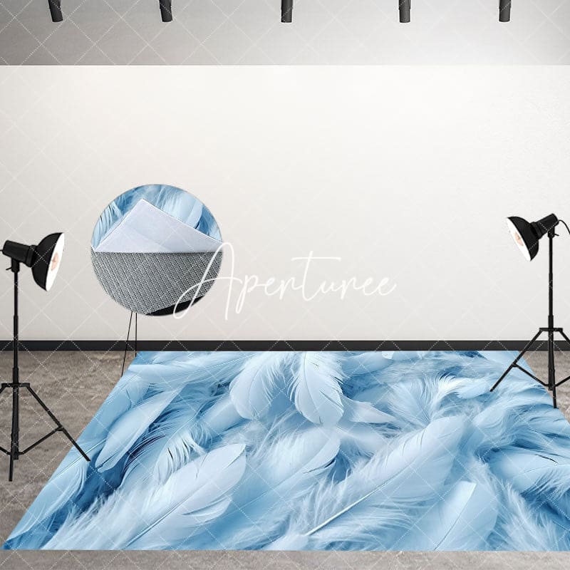 Aperturee - Aperturee Bright Blue White Soft Feathers Fabric Floor Backdrop