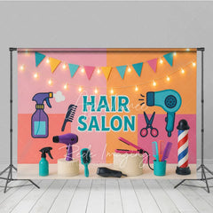 Aperturee - Aperturee Bright Cartoon Hair Salon and Stylist Photo Backdrop Colorful Birthday Cake Smash Background