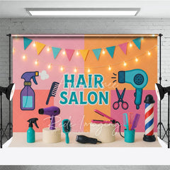 Aperturee - Aperturee Bright Cartoon Hair Salon and Stylist Photo Backdrop Colorful Birthday Cake Smash Background