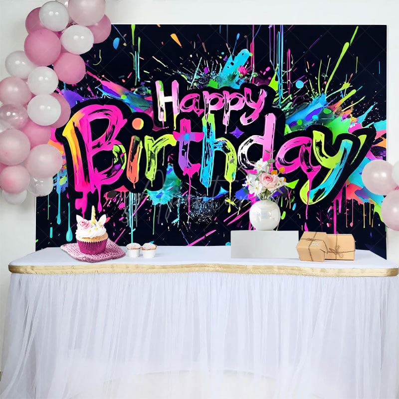 Aperturee - Aperturee Bright Color Pop Style Graffiti Birthday Backdrop