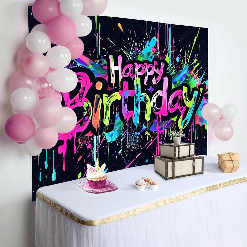 Aperturee - Aperturee Bright Color Pop Style Graffiti Birthday Backdrop