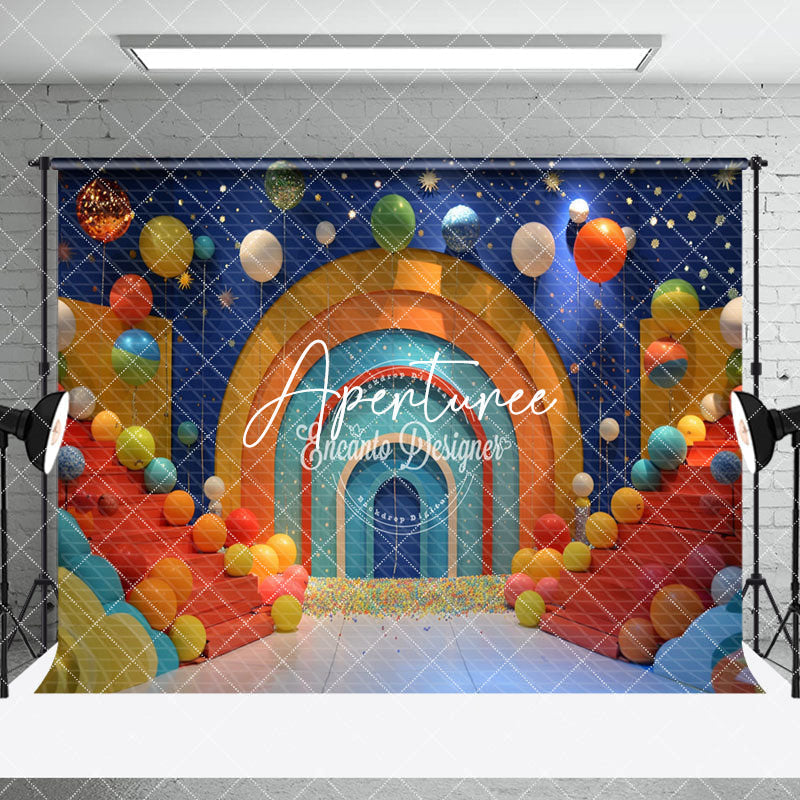 Aperturee - Aperturee Bright Colorful Arch Balloons Room Set Backdrop