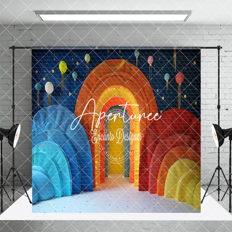 Aperturee - Aperturee Bright Colorful Arch Balloons Room Set Backdrop