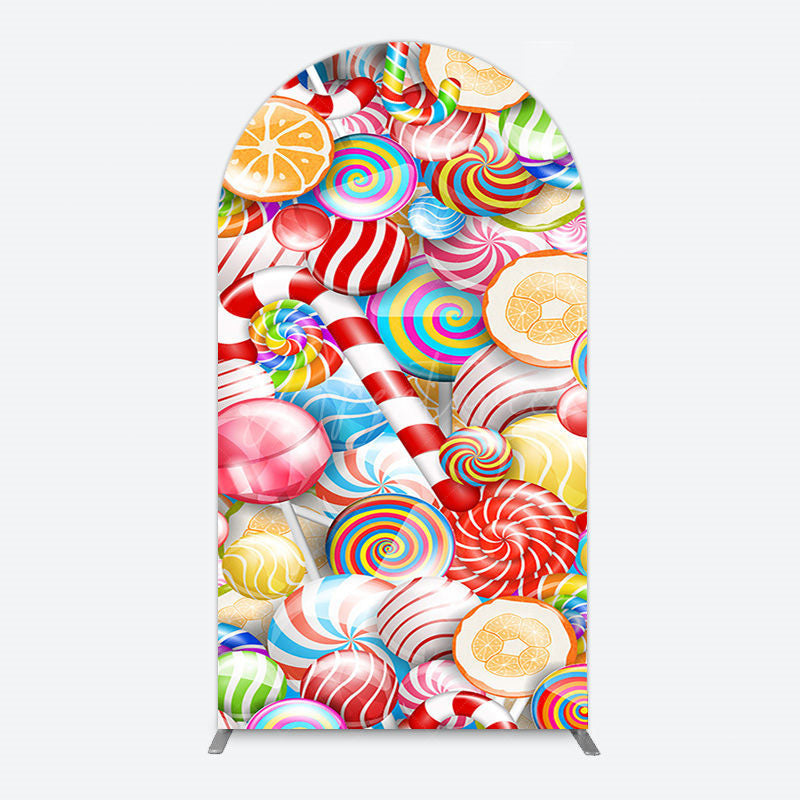 Aperturee - Aperturee Bright Colorful Candyland Birthday Arch Backdrop