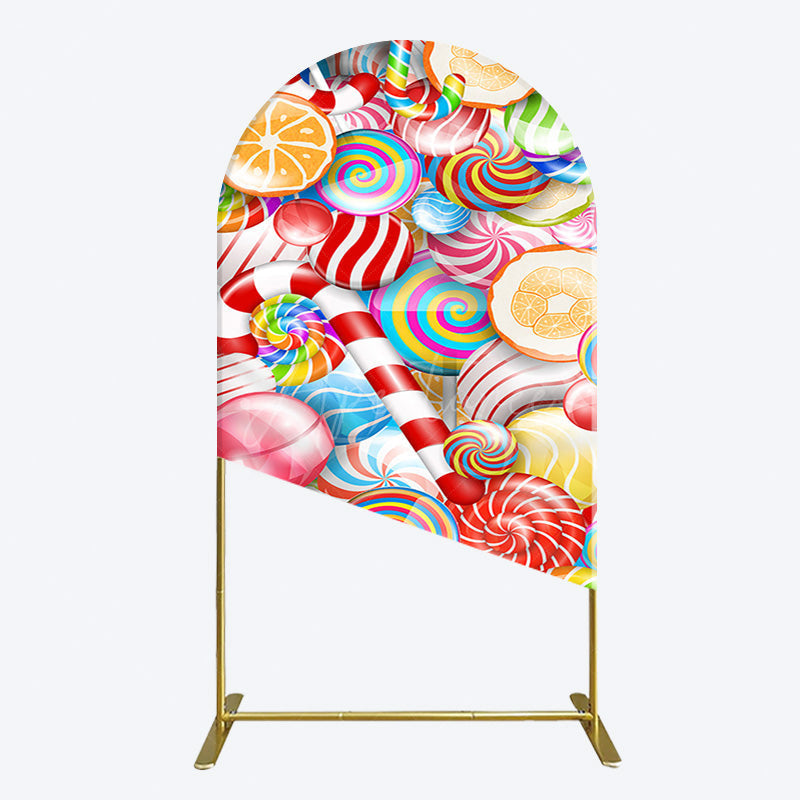 Aperturee - Aperturee Bright Colorful Candyland Birthday Arch Backdrop