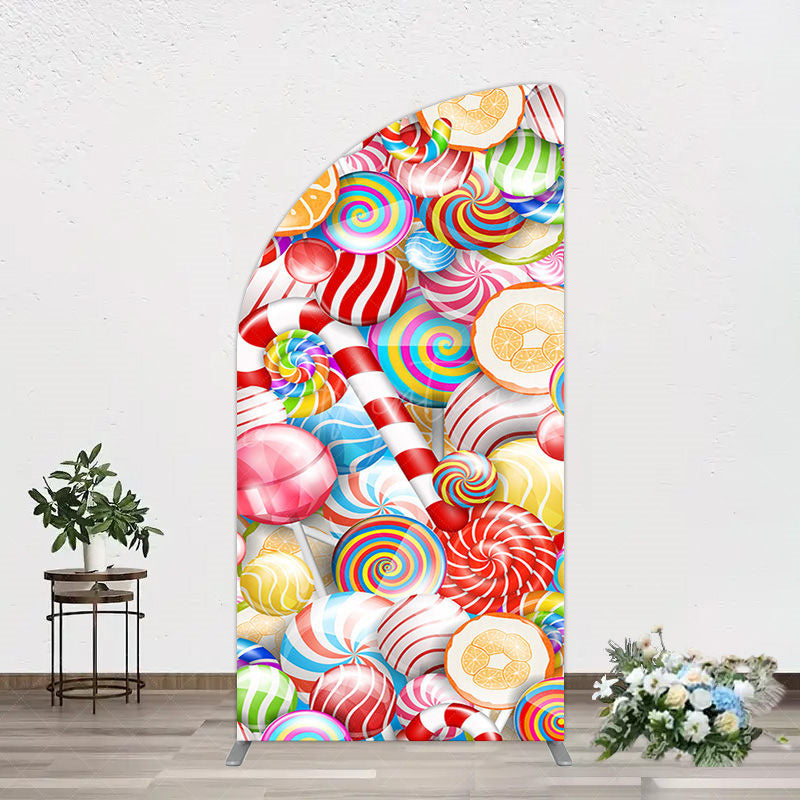 Aperturee - Aperturee Bright Colorful Candyland Birthday Half Moon Arch Backdrop