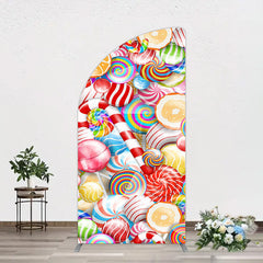 Aperturee - Aperturee Bright Colorful Candyland Birthday Half Moon Arch Backdrop