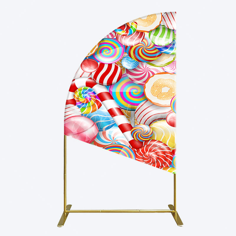 Aperturee - Aperturee Bright Colorful Candyland Birthday Half Moon Arch Backdrop