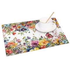 Aperturee - Aperturee Bright Colors Floral Butterfly Set of 4 Placemats