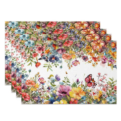 Aperturee - Aperturee Bright Colors Floral Butterfly Set of 4 Placemats