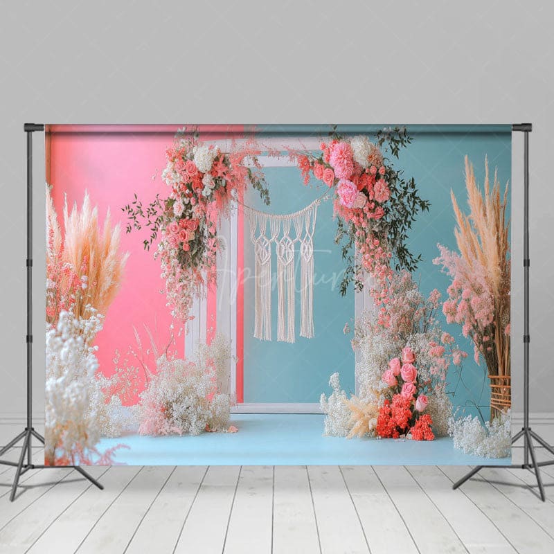 Aperturee - Aperturee Bright Floral Garden Arch Door Boho Wedding Backdrop