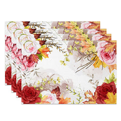 Aperturee - Aperturee Bright Floral Placemats Set of 4 in Red Pink and Yellow for Summer Fiesta and Garden Party Decor