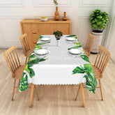 Aperturee - Aperturee Bright Green Tropical Leaf Border Rectangle Tablecloth Banana Leaf and Monstera Table Cover Summer Decor