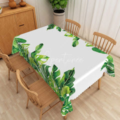 Aperturee - Aperturee Bright Green Tropical Leaf Border Rectangle Tablecloth Banana Leaf and Monstera Table Cover Summer Decor