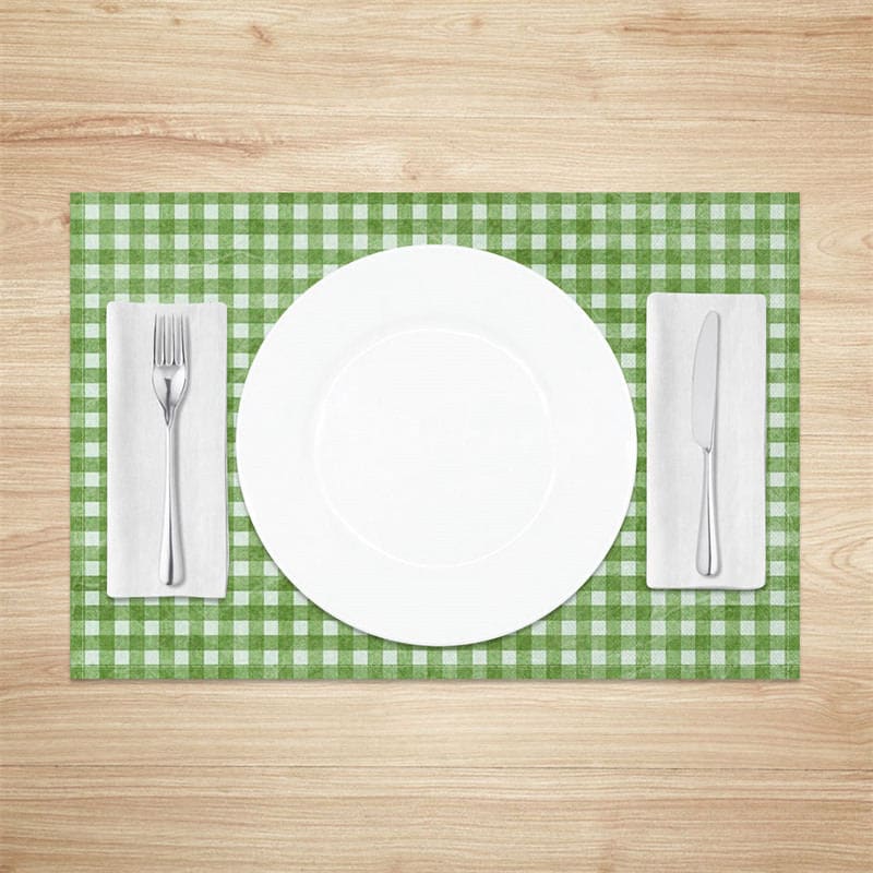 Aperturee - Aperturee Bright Green White Plaid Dining Set of 4 Placemats