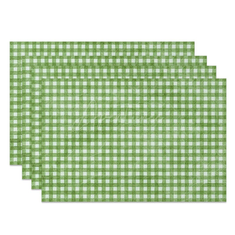 Aperturee - Aperturee Bright Green White Plaid Dining Set of 4 Placemats