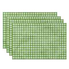Aperturee - Aperturee Bright Green White Plaid Dining Set of 4 Placemats