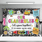 Aperturee - Aperturee Bright Learning Elements and Our Classrules Holiday Backdrop Back to School Classroom Welcome Party Decor