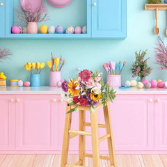 Aperturee - Aperturee Bright Pink Blue Easter Kitchen Photography Backdrop
