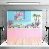 Aperturee - Aperturee Bright Pink Blue Easter Kitchen Photography Backdrop
