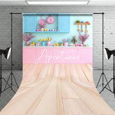 Aperturee - Aperturee Bright Pink Blue Easter Kitchen Sweep Photo Backdrop